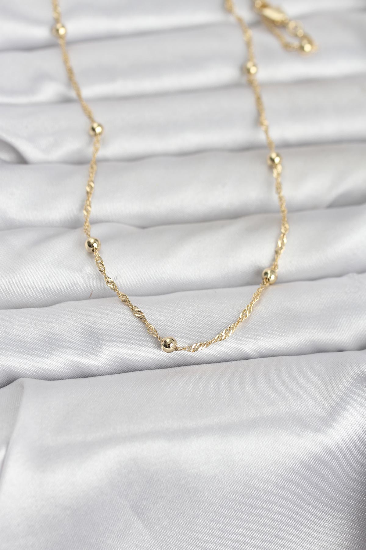 1770128745-bko10975 CM 14K Gold Renk Burgu ve Top Zincirli Model 60 cm Kadın Kolye - Vipsepet - Görsel 1