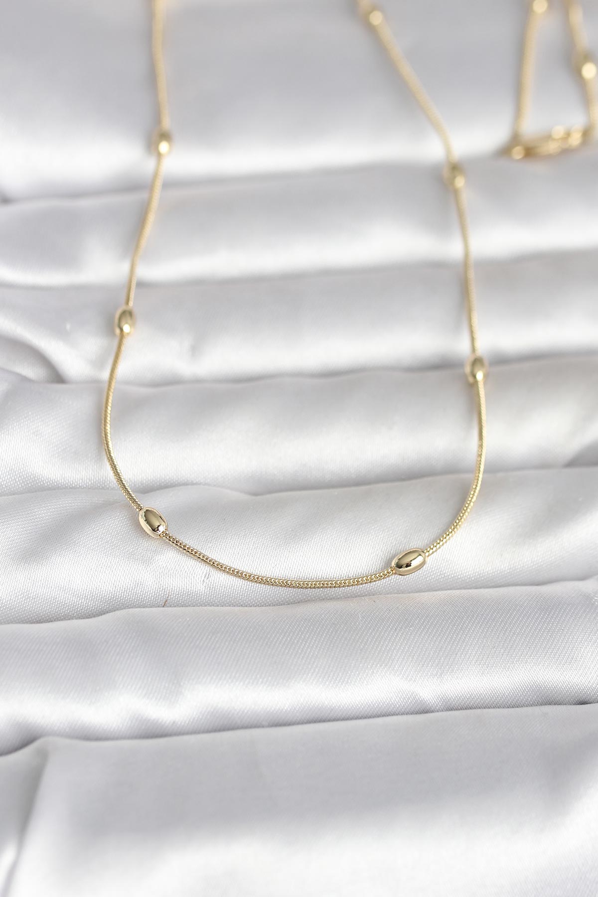 1770129044-bko10990 CM 14K Gold Renk Yılan Zincirli Damla Topçuk Model 60 cm Kadın Kolye - Vipsepet - Görsel 1