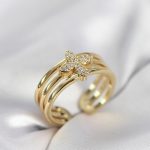 Gold Renk Zirkon Taşlı Yonca Model Kadın Yüzük - Vipsepet