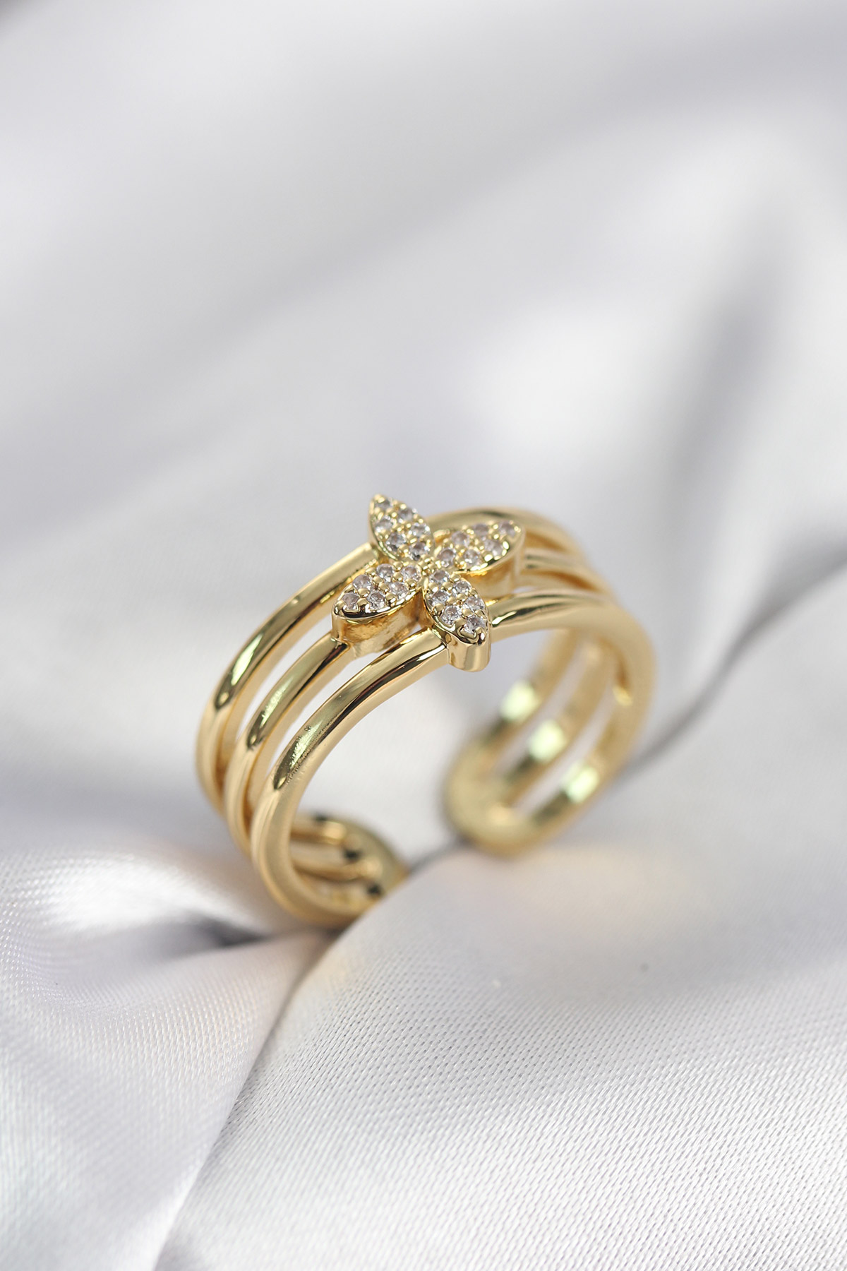 1770905464-byk4054 Gold Renk Zirkon Taşlı Yonca Model Kadın Yüzük - Vipsepet - Görsel 1