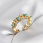 Mavi Taşlı Gold Renk Vintage Kadın Yüzük - Vipsepet