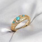 Vintage Model Mavi Taşlı Gold Renk Kadın Yüzük - Vipsepet
