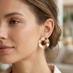 Vintage Model Bordo Gold Renk Pirinç Kadın Küpe - Vipsepet