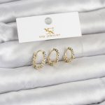 Pirinç Gold Renk Nazarlı Model 3'lü Kadın Küpe - Vipsepet