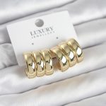 Pirinç Gold Renk Üçlü Görünüm Kadın Küpe - Vipsepet