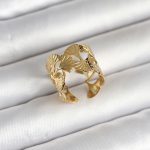 316L Çelik Gold Renk Yelpaze Model Kadın Yüzük - Vipsepet