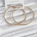 Gold Renk Pirinç Köşeli Kenar Halka 54 mm Kadın Küpe - Vipsepet