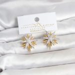 Zirkon Taşlı Pirinç Kutup Yıldızı Gold ve Gümüş Renk Kadın Küpe - Vipsepet