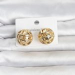 316L Çelik Gold Renk Desenli Top Model Kadın Küpe - Vipsepet