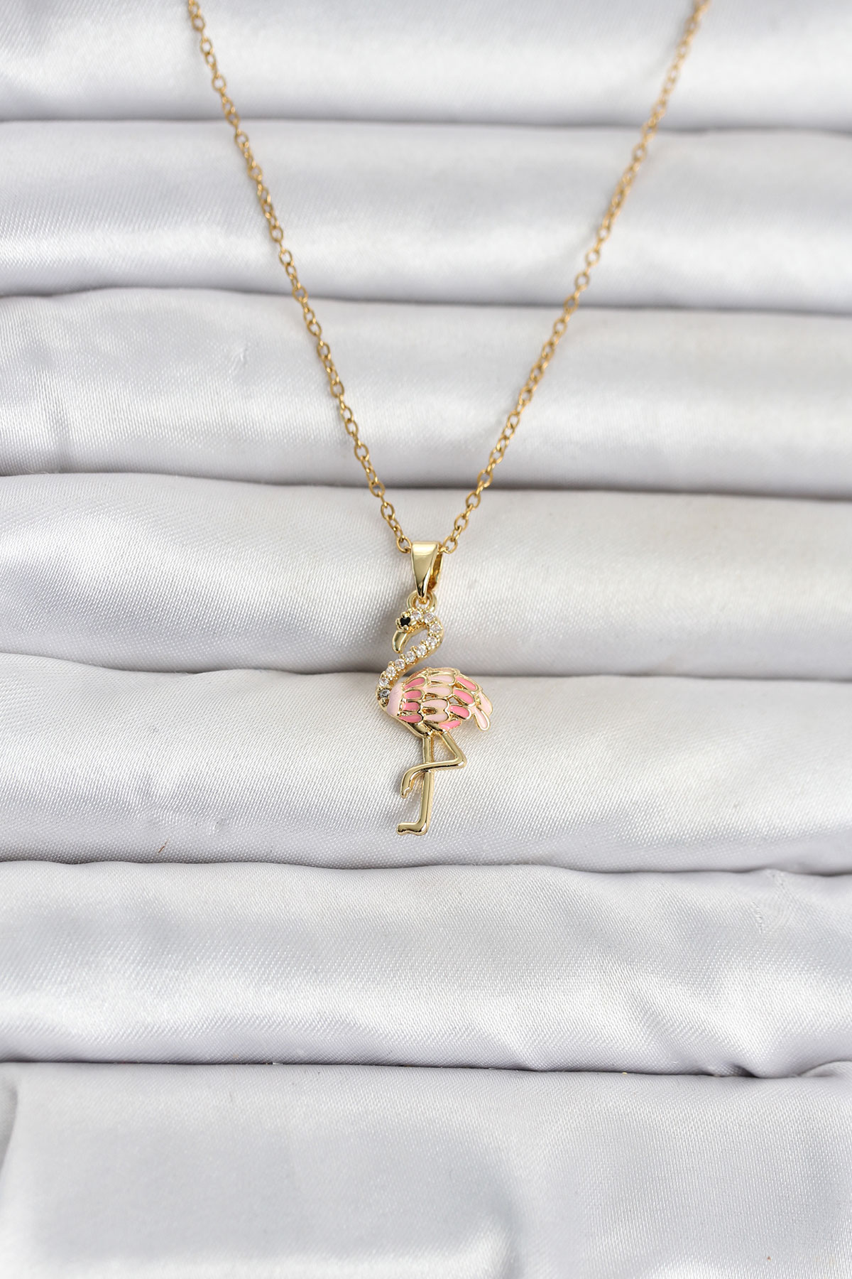 1780930013-7f17aa65-bko11106 316L Çelik Zincir Gold Renk Flamingo Model Kadın Kolye - Vipsepet - Görsel 1