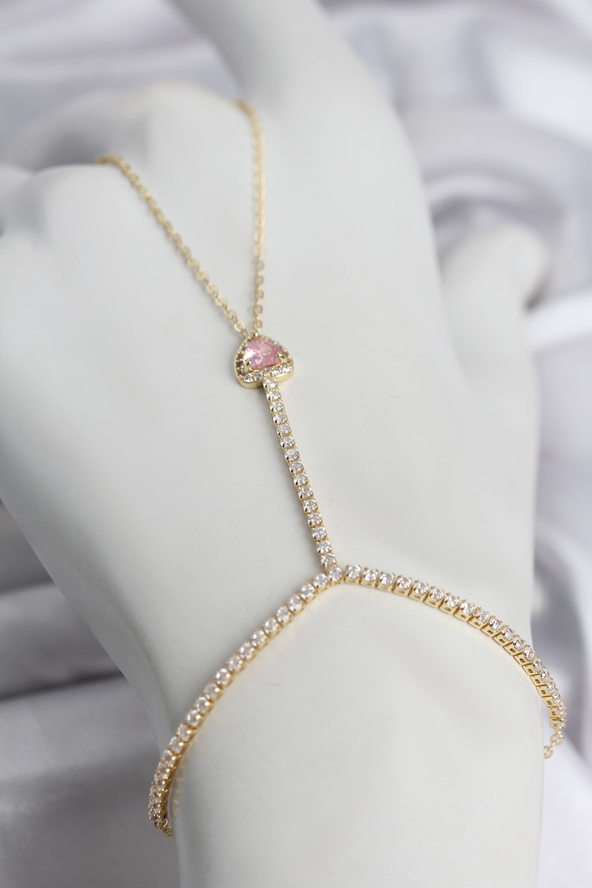 1781188360-3ea1bb46-sn771 Gold Renk Pirinç Zirkon Taşlı Pembe Kalp Model Şahmeran - Vipsepet - Görsel 1