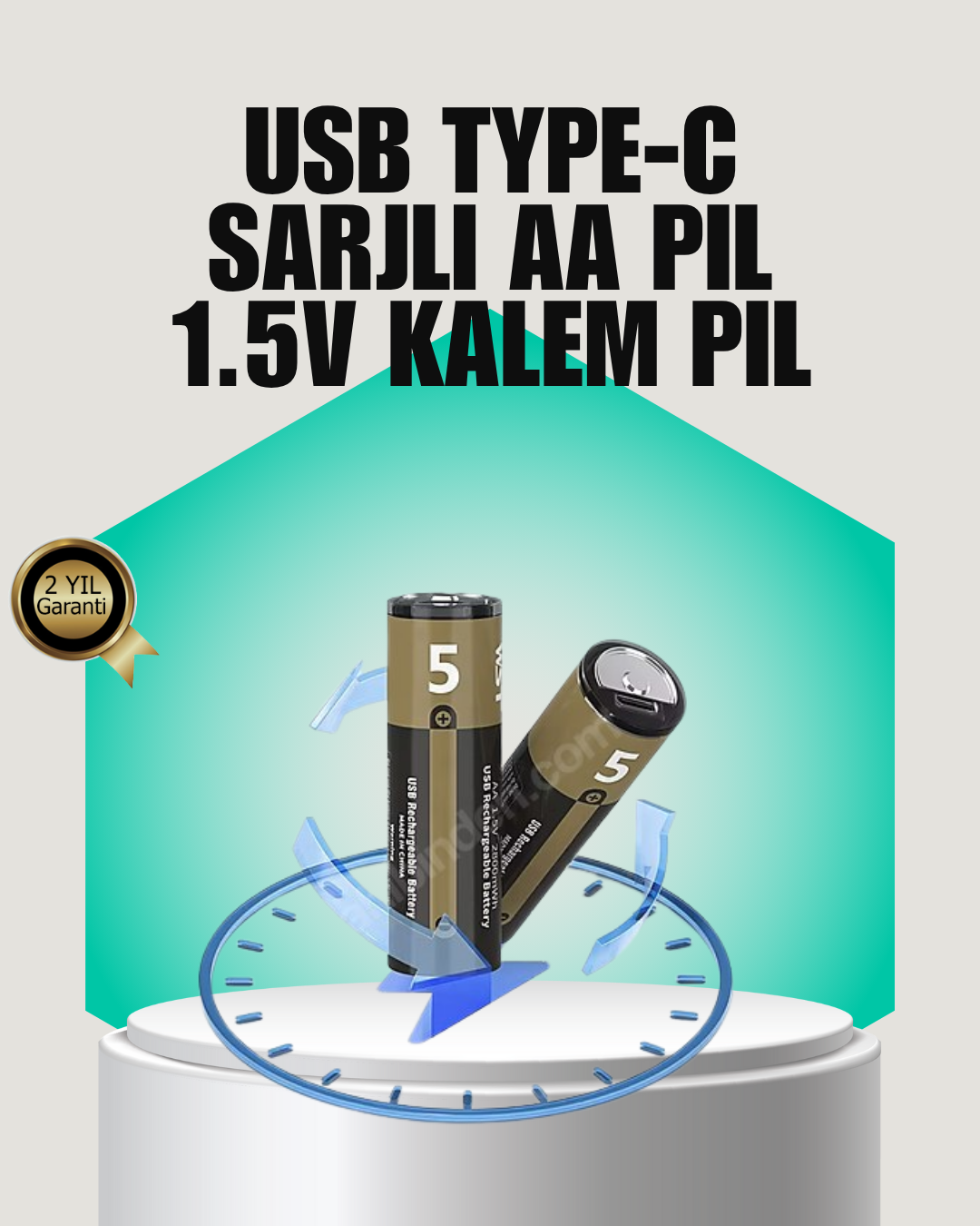 2-1 1.5V AA Şarjlı Lityum Pil | 1000+ Kez Şarj Edilebilir | Hızlı Type-C Şarj (2 Adet) - Vipsepet - Görsel 1