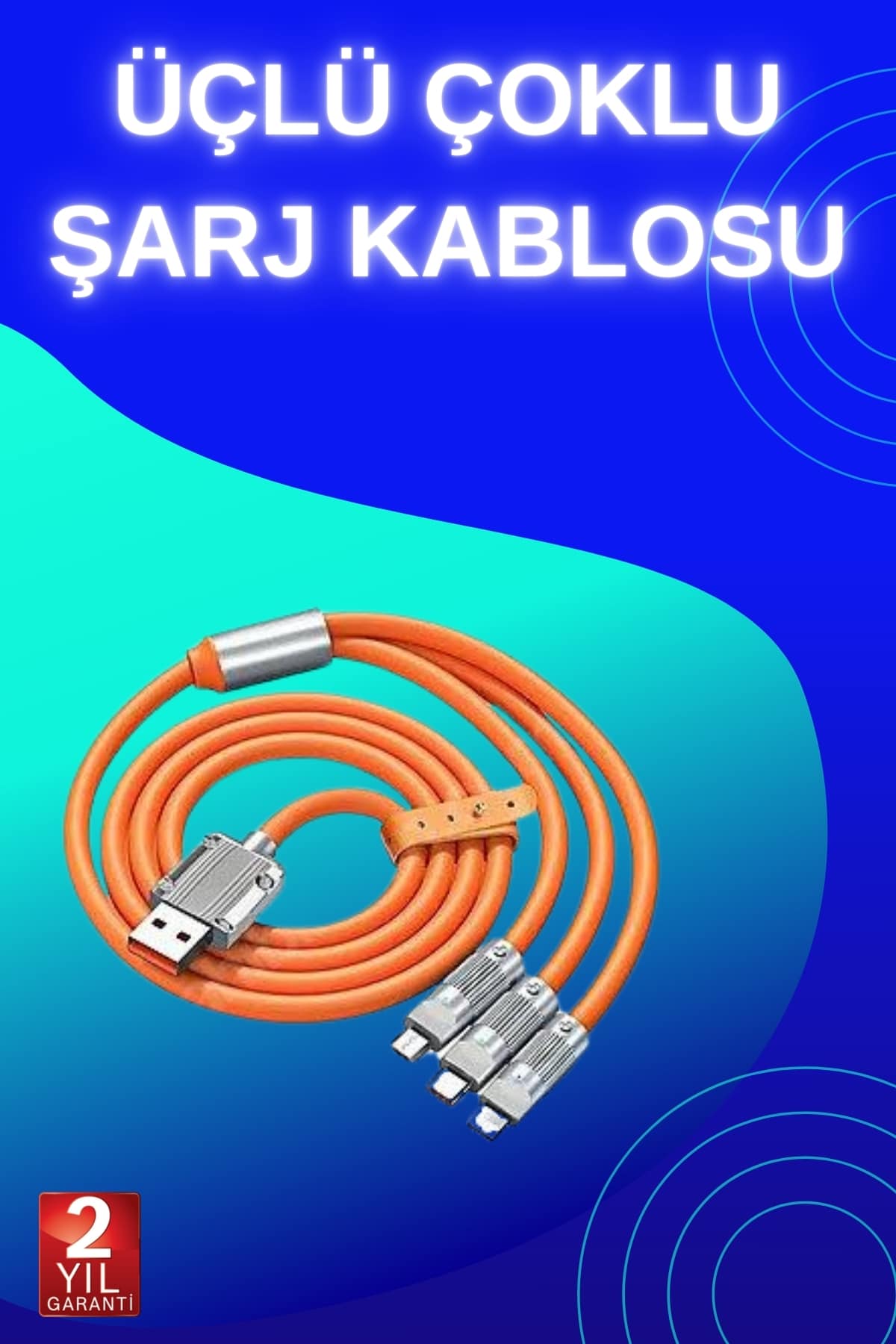 2-10 3 İn 1 Süper Hızlı Şarj Kablosu Android ve İOS Uyumlu Silikon Şarj Kablosu - Vipsepet - Görsel 1