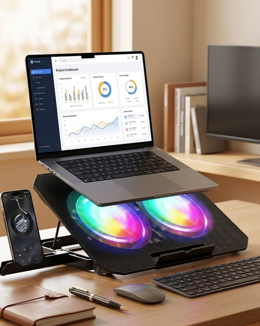 2-103 Çift Fanlı Laptop Soğutucu RGB Işıklı Sessiz Notebook Standı - Vipsepet - Görsel 1