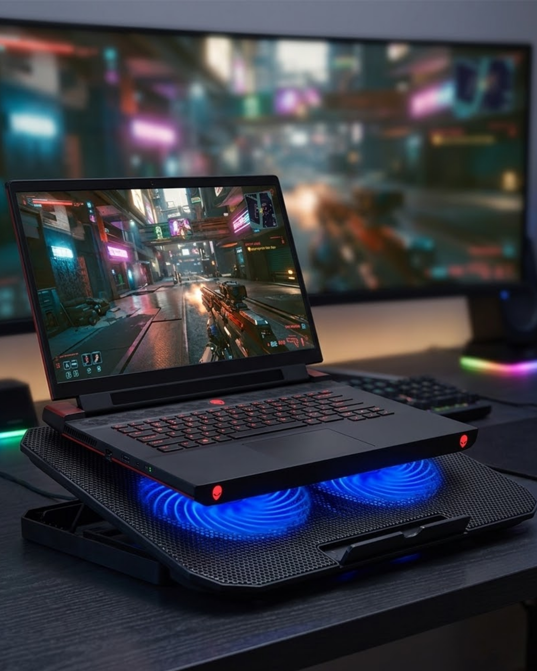 2-104 Laptop Soğutucu Stand Çift Fanlı 17 İnç Uyumlu Ayarlanabilir Notebook Altlığı - Vipsepet - Görsel 1