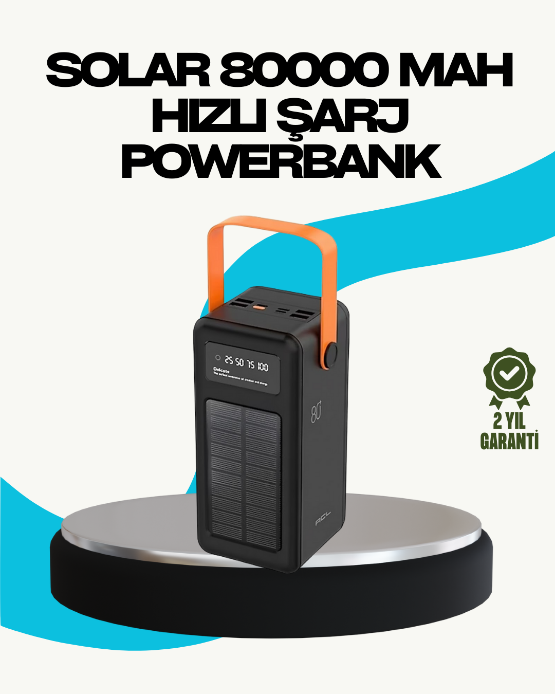 2-105 80000 mAh Güneş Enerjili Powerbank 4 Kablolu Type C Lightning Micro USB - vipsepet - Görsel 1