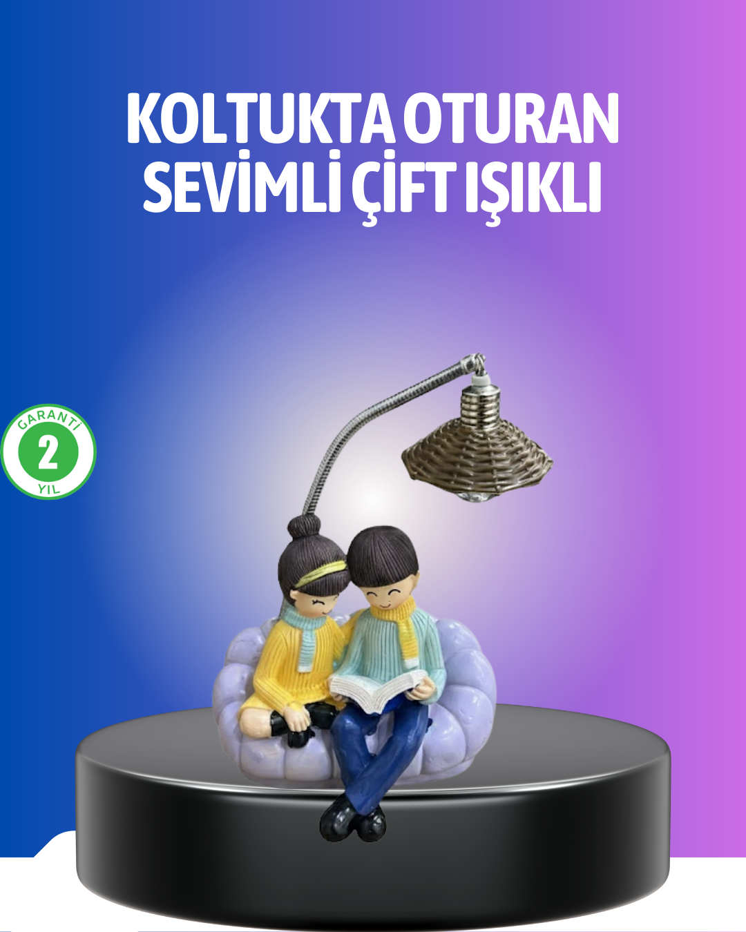 2-108 Kitap Okuyan Çift Figürlü Gece Lambası Romantik Dekoratif Masa Lambası - Vipsepet - Görsel 1