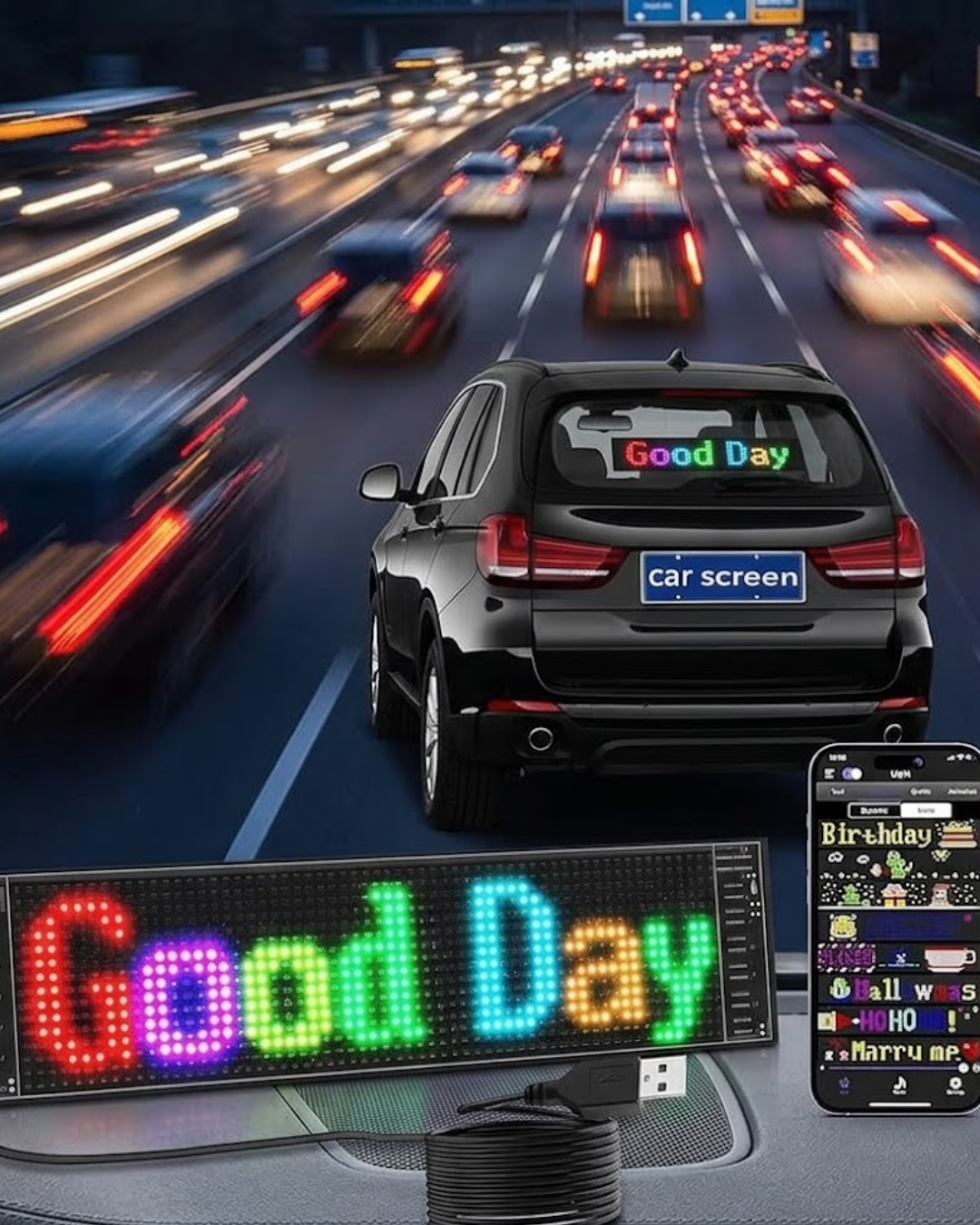 2-120 RGB LED Yazı Paneli Telefon Kontrollü Kayan Yazı Animasyonlu Ekran - Vipsepet - Görsel 1