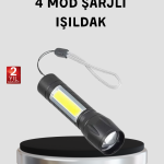 Ultra Dayanıklı 4 Mod Şarjlı Işıldak | Suya ve Darbeye Dayanıklı | 100.000 Saat LED Ömrü - Vipsepet