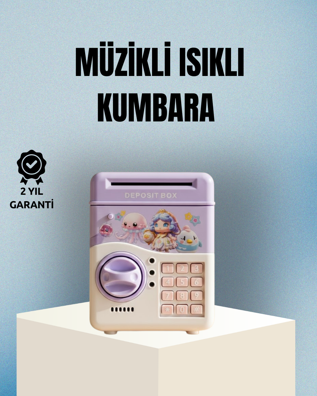 2-146 Işıklı Sesli Şifreli Otomatik Para Çeken Kumbara Mor - Vipsepet - Görsel 1