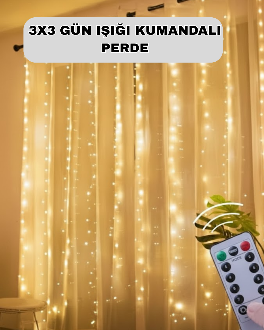 2-157 Uzaktan Kumandalı Perde Tipi Günışığı Peri Led Işık Dekorasyon - Vipsepet - Görsel 1