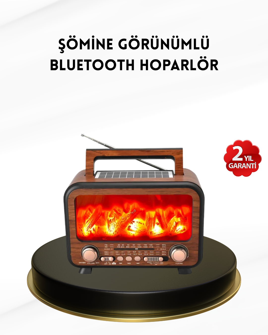 2-162 Alev Işığı Efektli Solar Bluetooth Hoparlör Radyo Destekli Taşınabilir Model - Vipsepet - Görsel 1