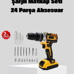 24 Parça Çift Bataryalı Akülü Darbeli Matkap – Güçlü Motor, Metal Dişli, LED Işıklı - Vipsepet