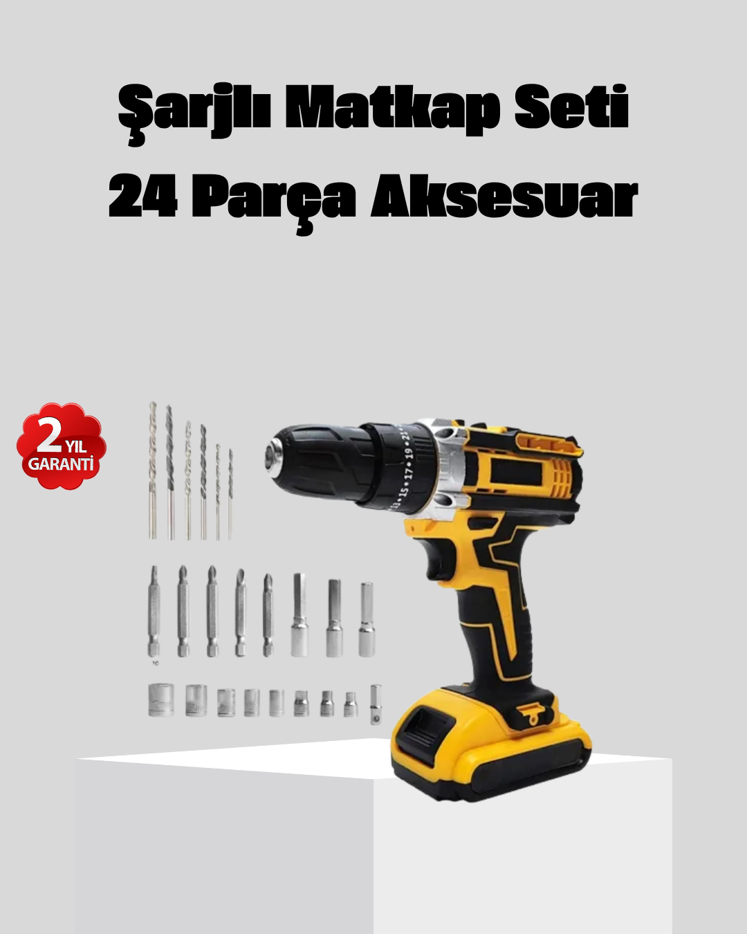 2-169 24 Parça Çift Bataryalı Akülü Darbeli Matkap – Güçlü Motor, Metal Dişli, LED Işıklı - Vipsepet - Görsel 1