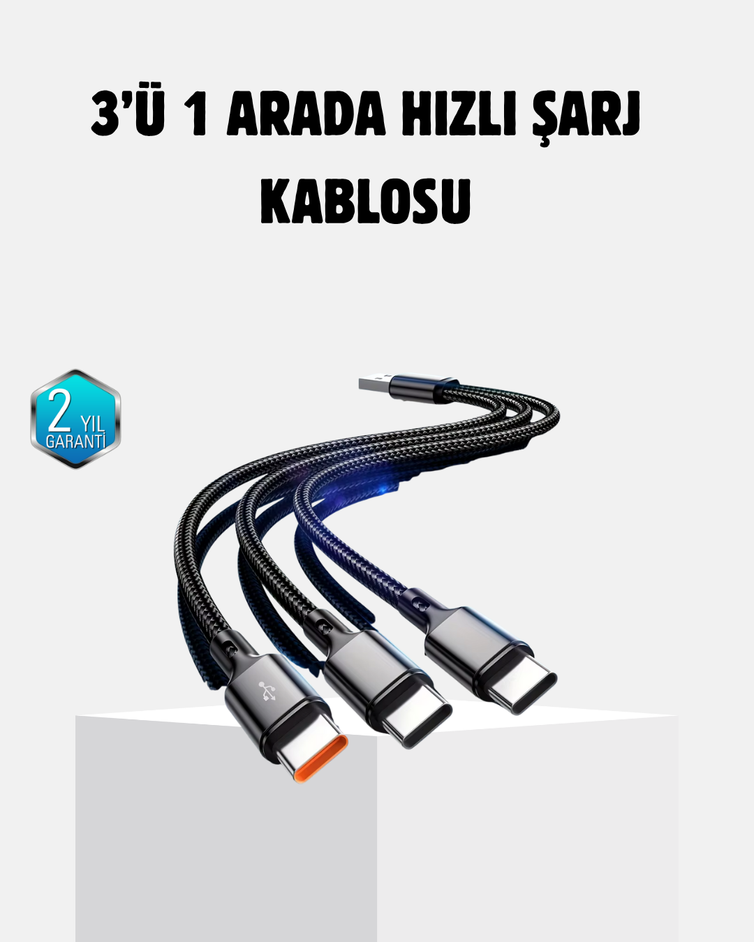 2-18 3 Başlıklı Hızlı Şarj Kablosu Metal Alaşımlı Dayanıklı ve Akıllı Çipli - Vipsepet - Görsel 1