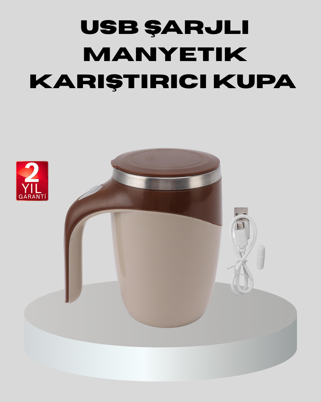 2-181 Manyetik Karıştırıcı Kupa USB Şarjlı Otomatik Karıştırma Çift Katmanlı - Vipsepet - Görsel 1