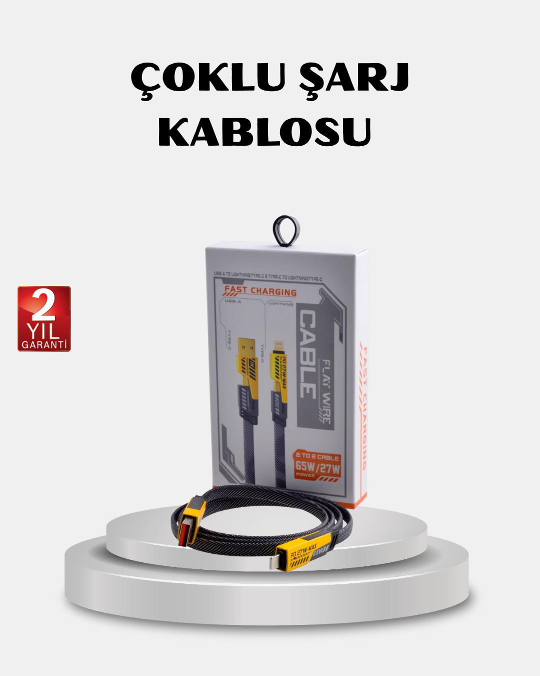 2-189 USB-C USB-A 4’ü 1 Arada Örgülü Kablo 65W Hızlı Şarj Metal Uç Dayanıklı - Vipsepet - Görsel 1