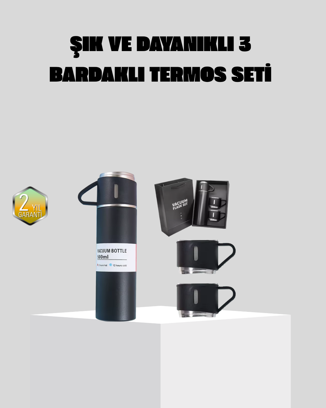 2-206 Paslanmaz Çelik 500 ml Termos Seti – 8 Saat Isı Koruma, Vakumlu, Sızdırmaz ve Taşınabilir - Vipsepet - Görsel 1
