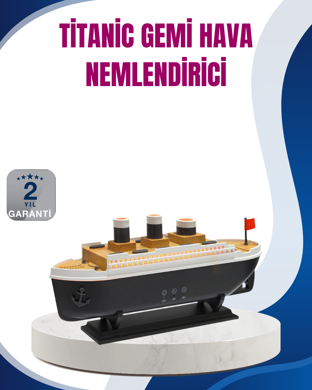 2-211 Dekoratif Gemi Modeli 7 Renk Işıklı Hava Nemlendirici ve Oda Kokusu Difüzörü - Vipsepet - Görsel 1
