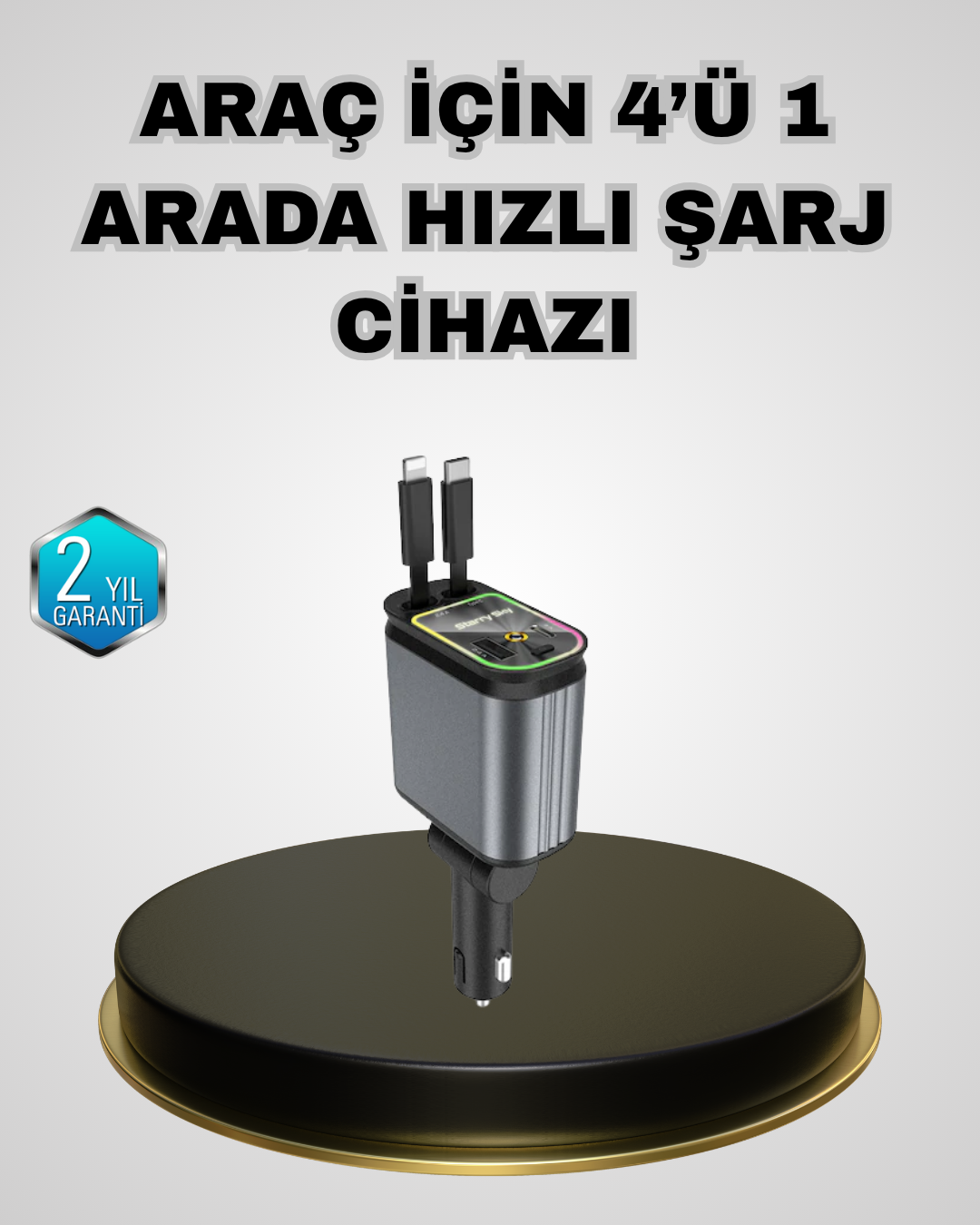 2-225 Araç Şarj Adaptörü 66W PD QC Hızlı Şarjlı ve Çekilebilir Kablolu - vipsepet - Görsel 1