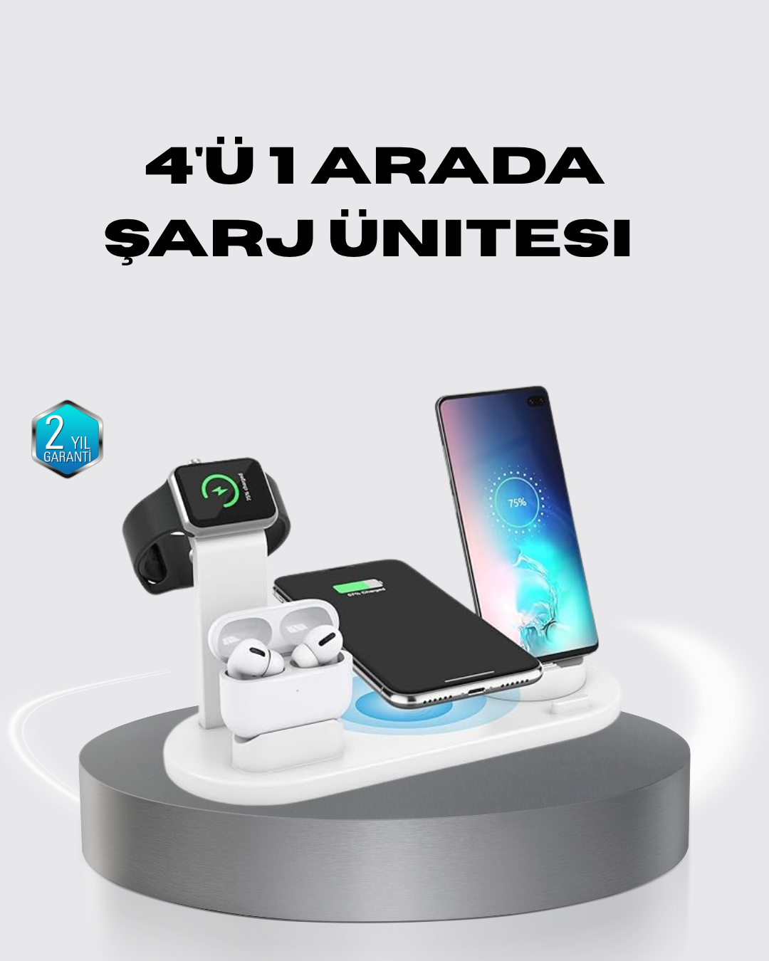 2-25 4’lü Apple Kablosuz Şarj Standı iPhone Watch ve AirPods Çoklu Şarjlı - Vipsepet - Görsel 1