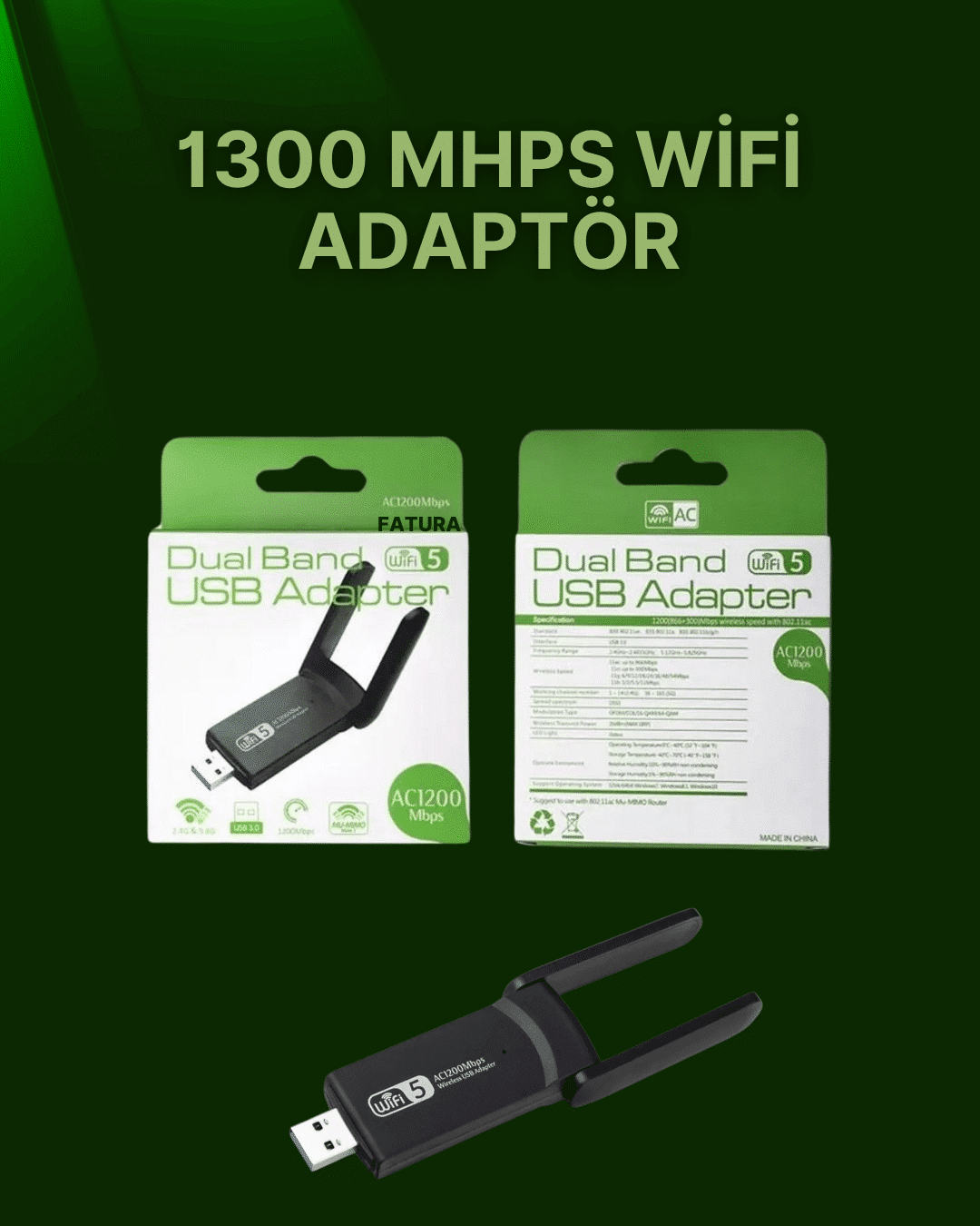 2-25 USB 3.0 Wireless Adaptör – 2.4GHz Ve 5GHz Destekli - Vipsepet - Görsel 1