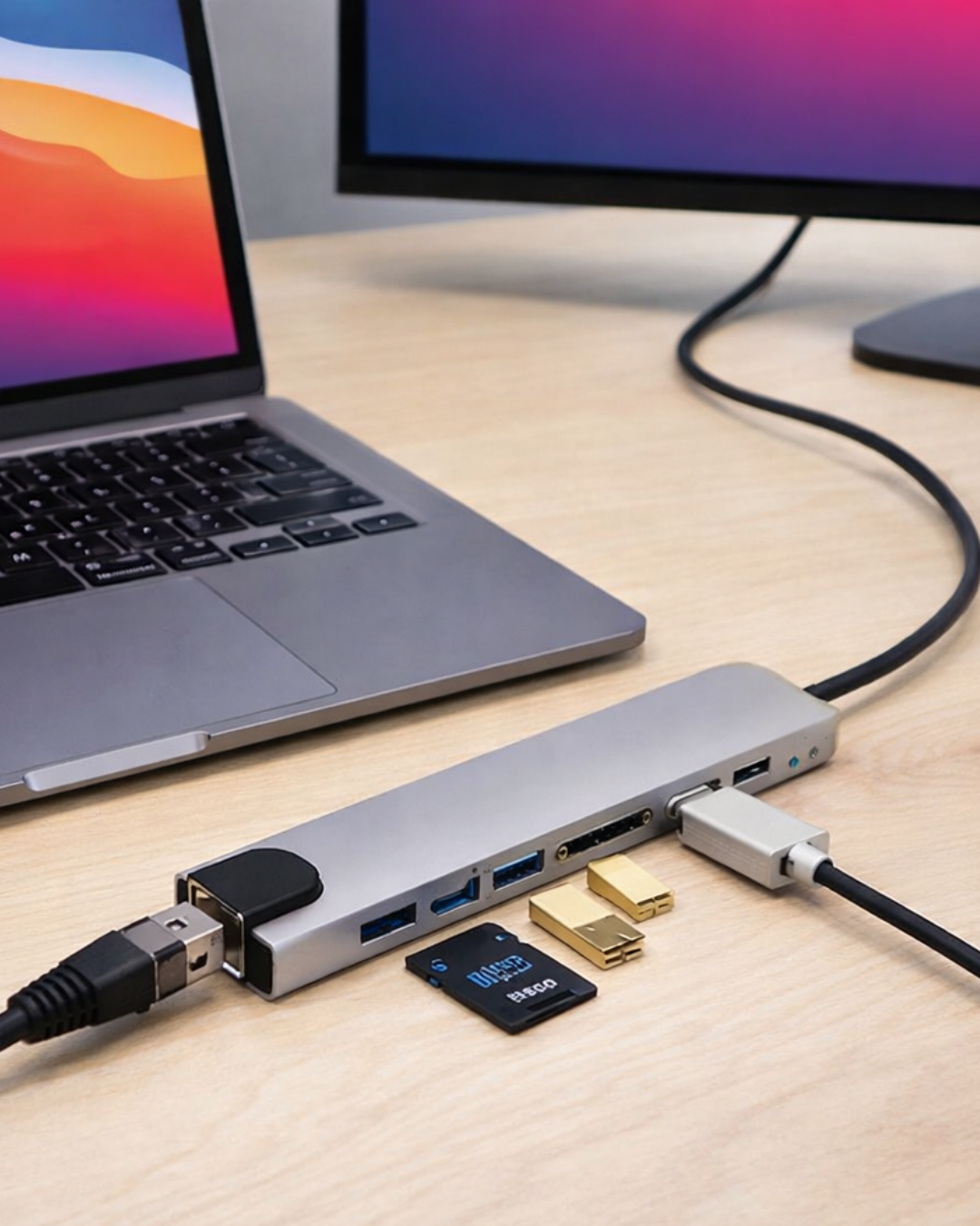 2-29 8 Port Type C Hub USB HDMI RJ45 SD TF Kart Okuyucu Çoklayıcı - Vipsepet - Görsel 1