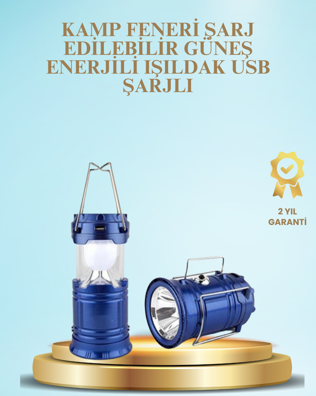 2-32 Güneş Enerjili Kızaklı Şarjlı Büyük Boy Kamp Feneri – USB Çıkışlı, Katlanabilir, Çok Fonksiyonlu - Vipsepet - Görsel 1