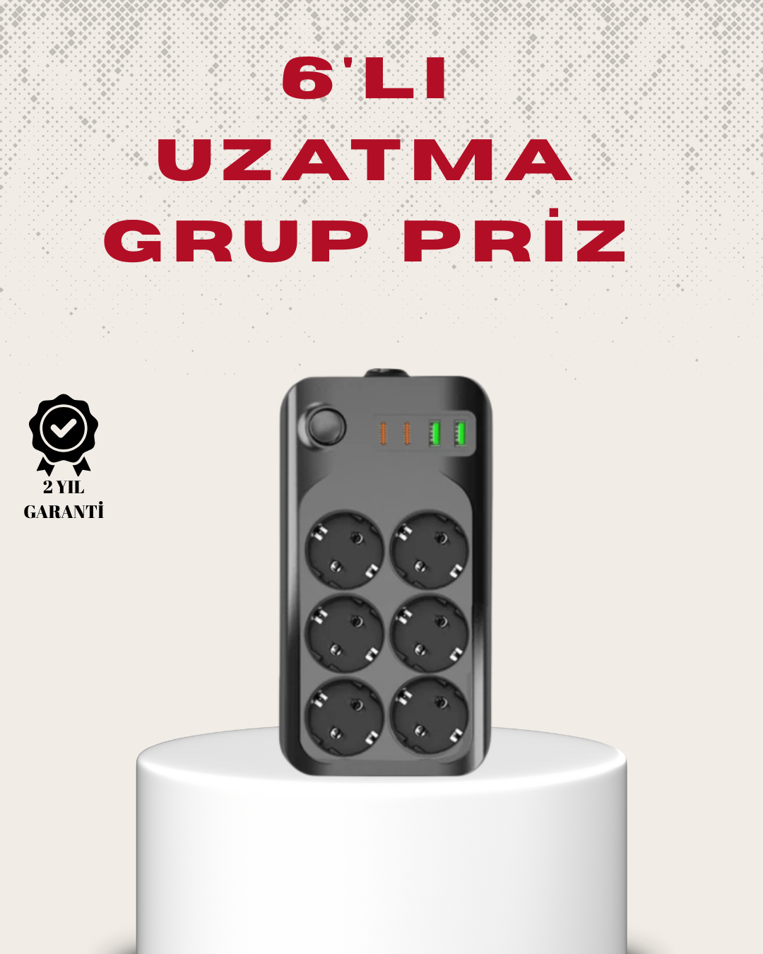 2-37 6’lı Grup Priz Termal Korumalı USB Type-C Çoklu Priz 2 Metre Kablo - Vipsepet - Görsel 1