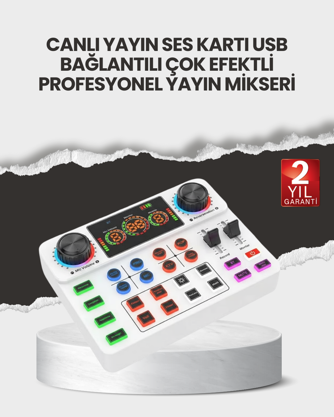 2-37 Çok Efektli Canlı Yayın Ses Mikseri USB ve Kablosuz Uyumlu - vipsepet - Görsel 1