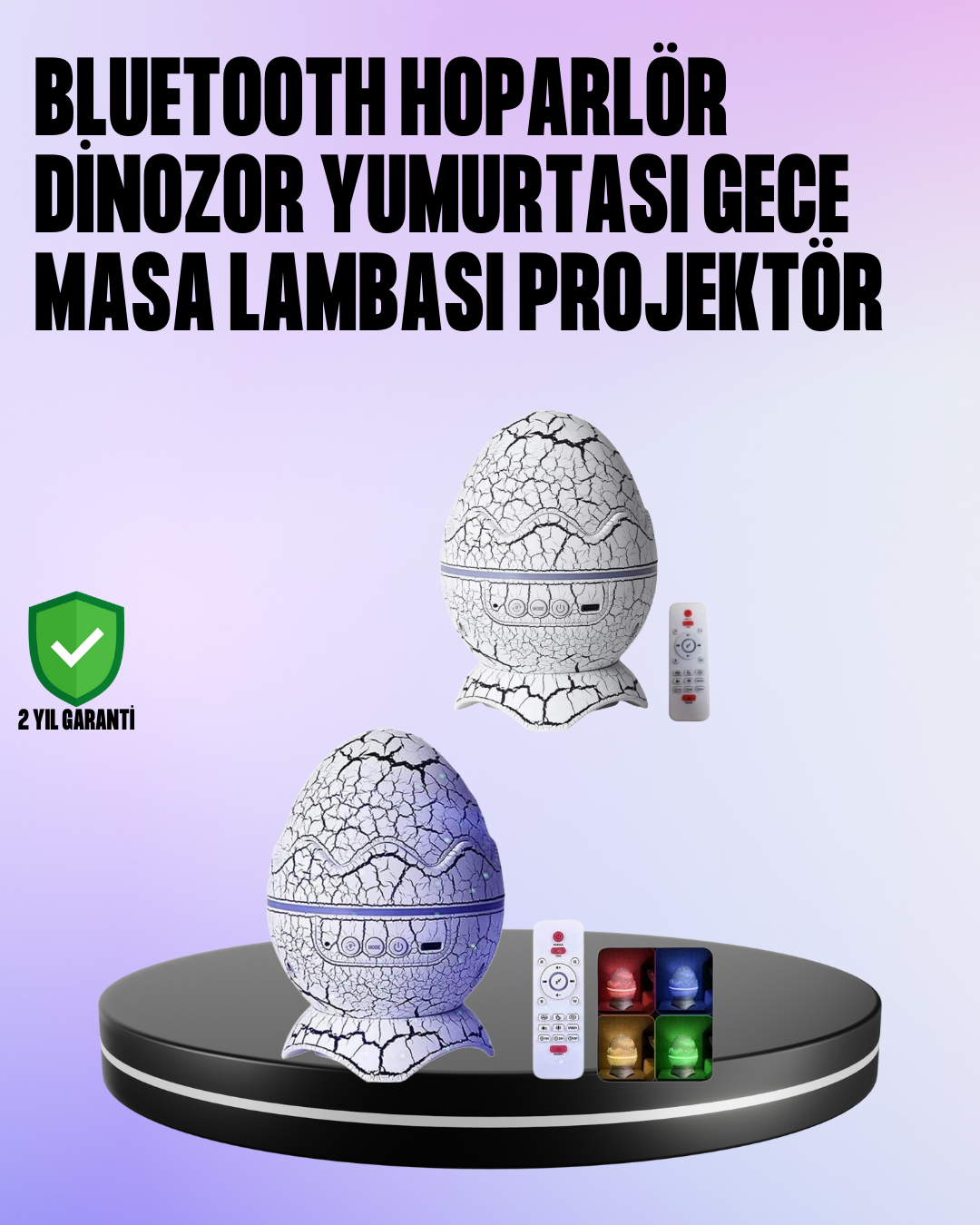 2-38 Dinozor Yumurtası Galaksi Projektör Gece Lambası 4'ü 1 Arada – Bluetooth Hoparlörlü - Vipsepet - Görsel 1