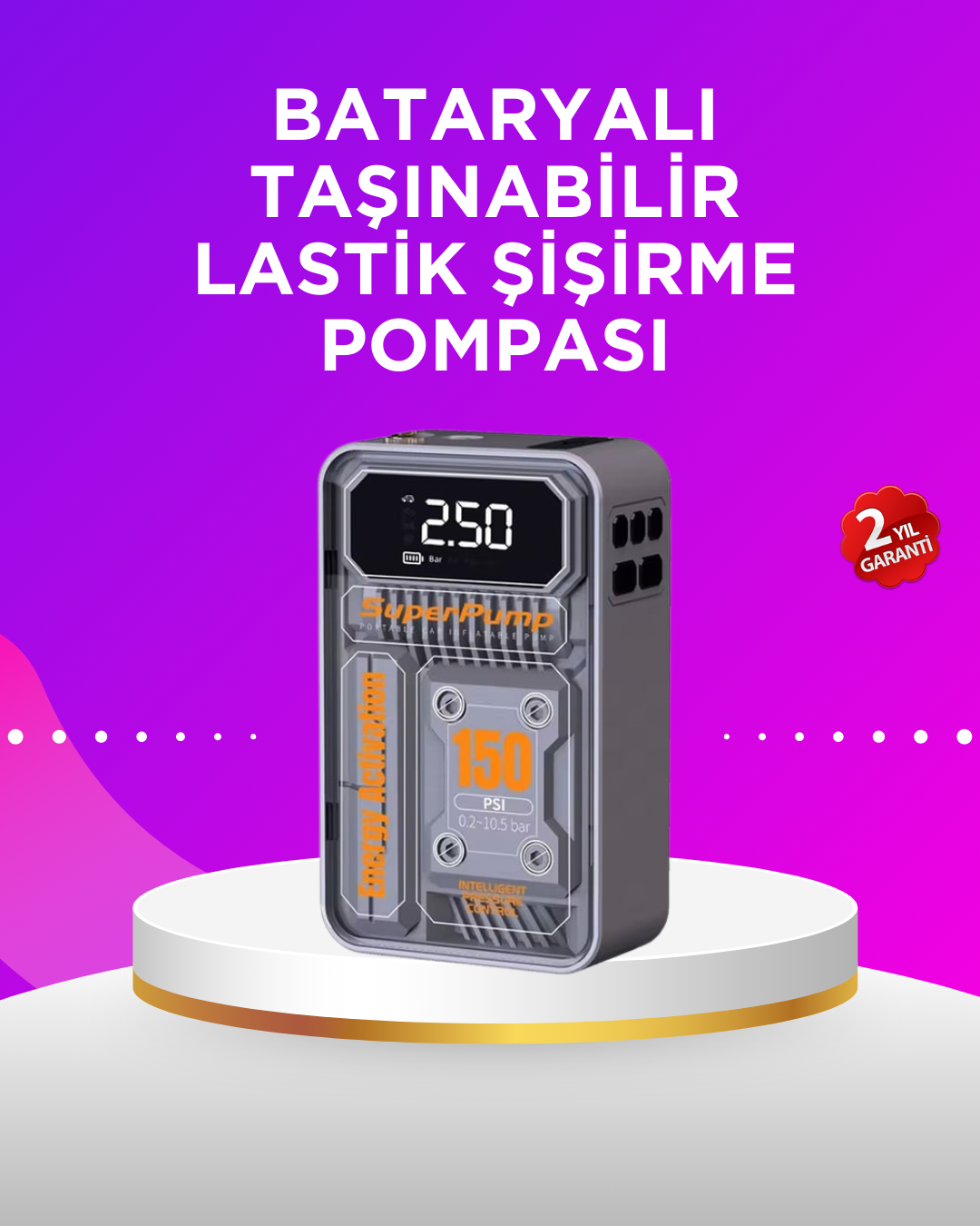 2-4 Mini Boy Elektrikli Şarjlı Yüksek Basınçlı Lastik Şişirme Pompası - Vipsepet - Görsel 1