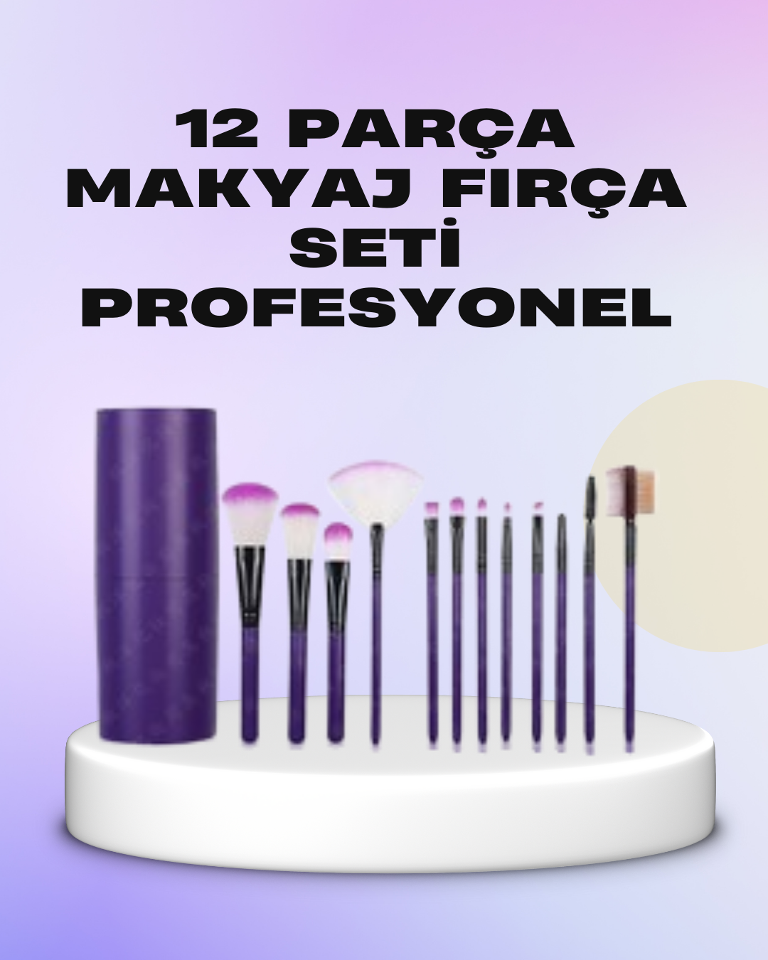 2-42 Ergonomik Saplı Fiber Kıllı 12'li Makyaj Fırça Takımı Göz ve Ten Makyajı İçin Uygun - Vipsepet - Görsel 1