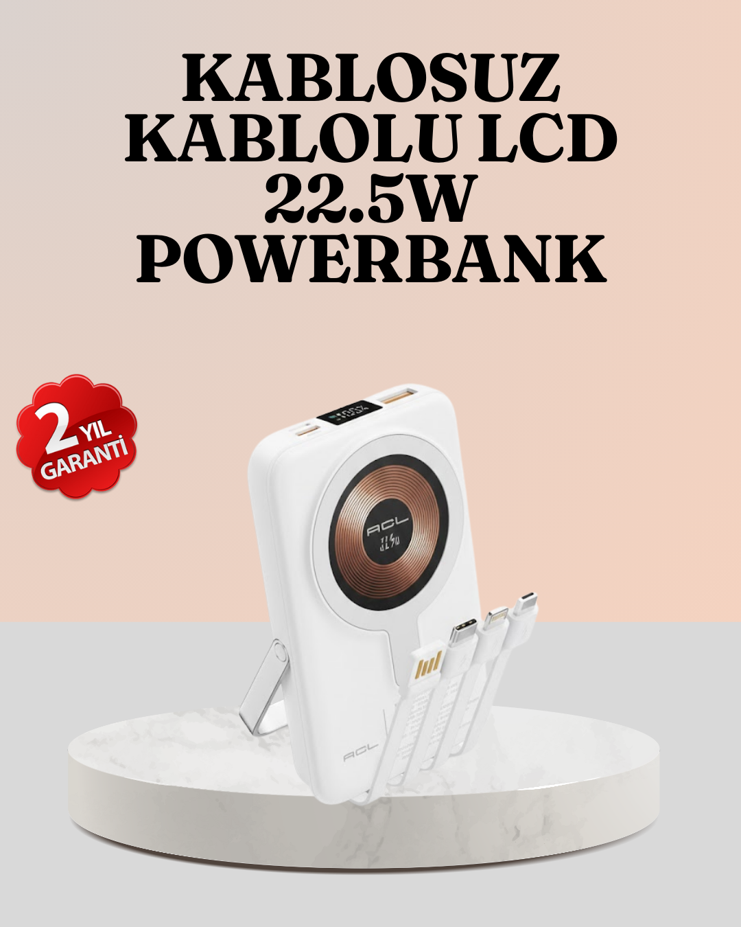 2-43 Kablosuz ve Kablolu Şarj Destekli Taşınabilir Powerbank - vipsepet - Görsel 1