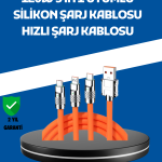 120W Şarj Destekli 3’ü 1 Arada Çoklu Şarj Kablosu – 1.2 Metre - Vipsepet
