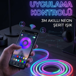 3 Metre RGB Neon LED Şerit Işık Su Geçirmez Kumandalı ve Uygulama Kontrollü Dekoratif Aydınlatma - Vipsepet