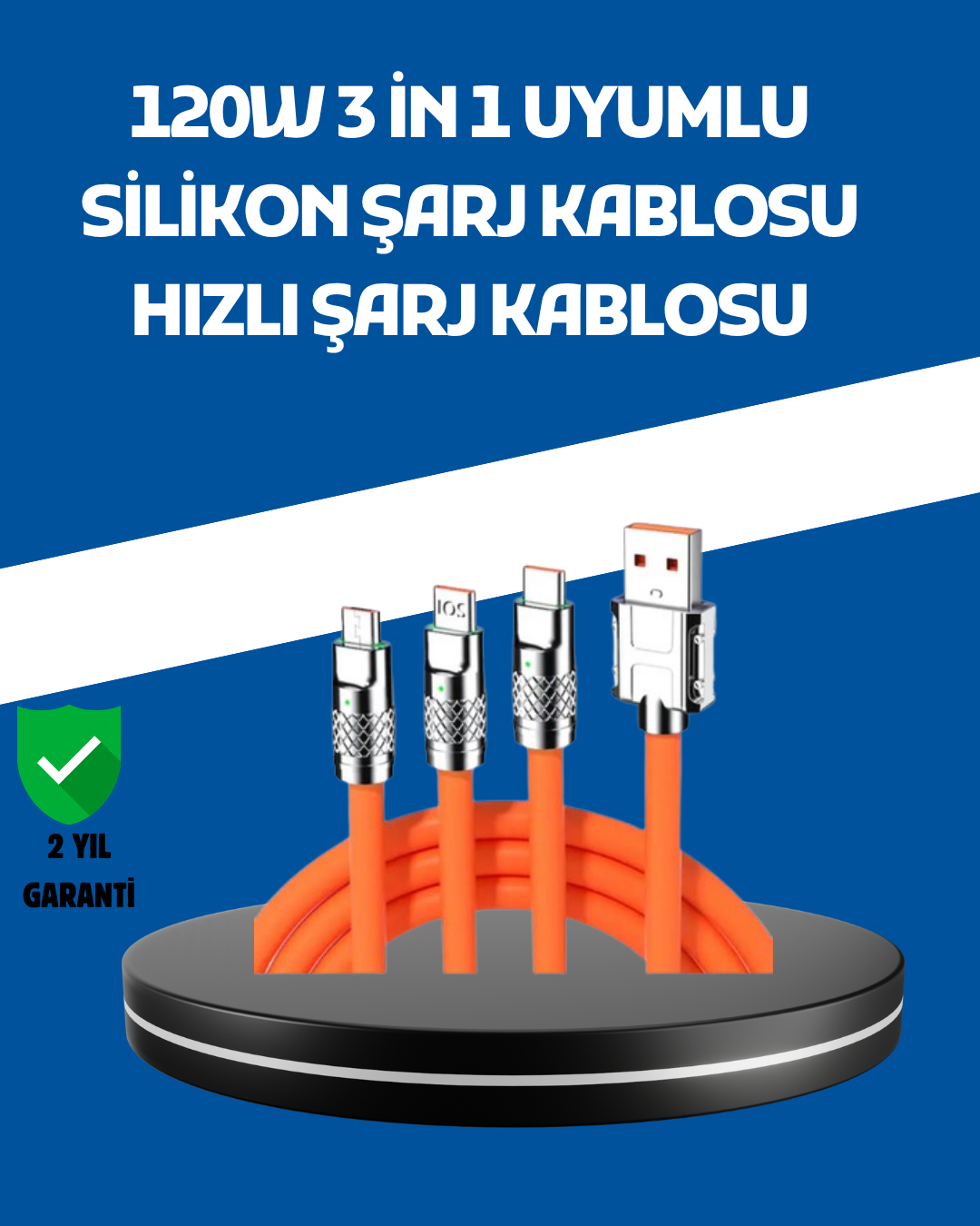 2-45 120W Şarj Destekli 3’ü 1 Arada Çoklu Şarj Kablosu – 1.2 Metre - Vipsepet - Görsel 1