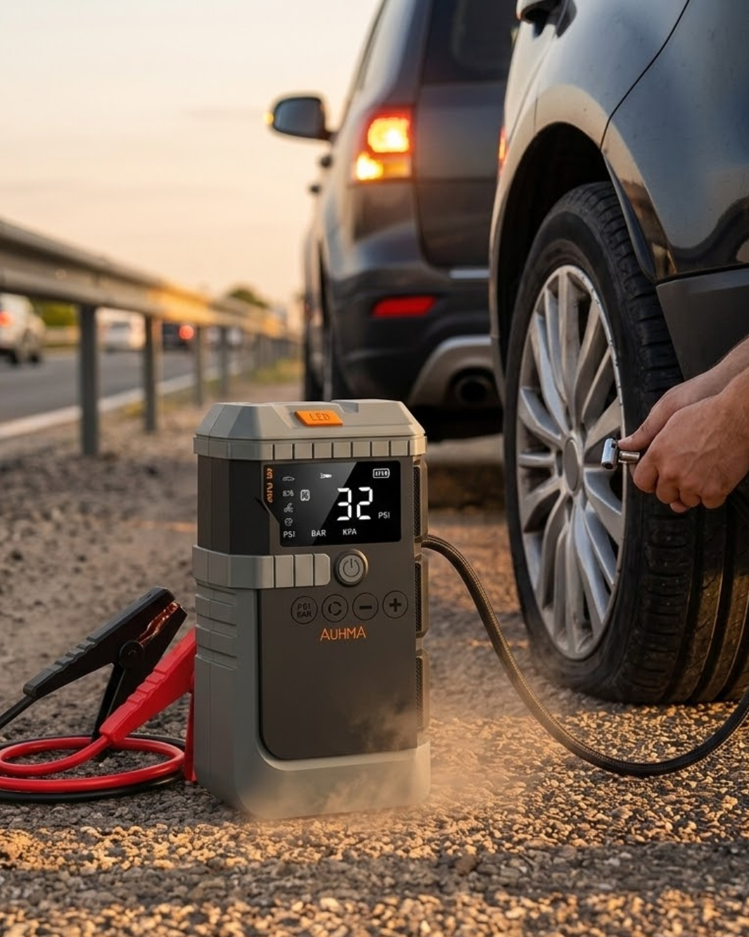 2-5 Araç Akü Takviye Powerbank Lastik Şişirme Kompresörü LED Işıklı Çok Fonksiyonlu Acil Durum Cihazı - Vipsepet - Görsel 1