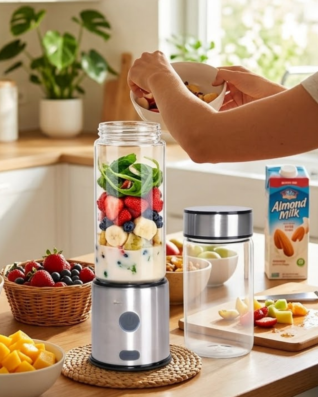 2-50 Taşınabilir Cam Blender 450 ml 350 ml Çift Hazneli Smoothie Blender - Vipsepet - Görsel 1