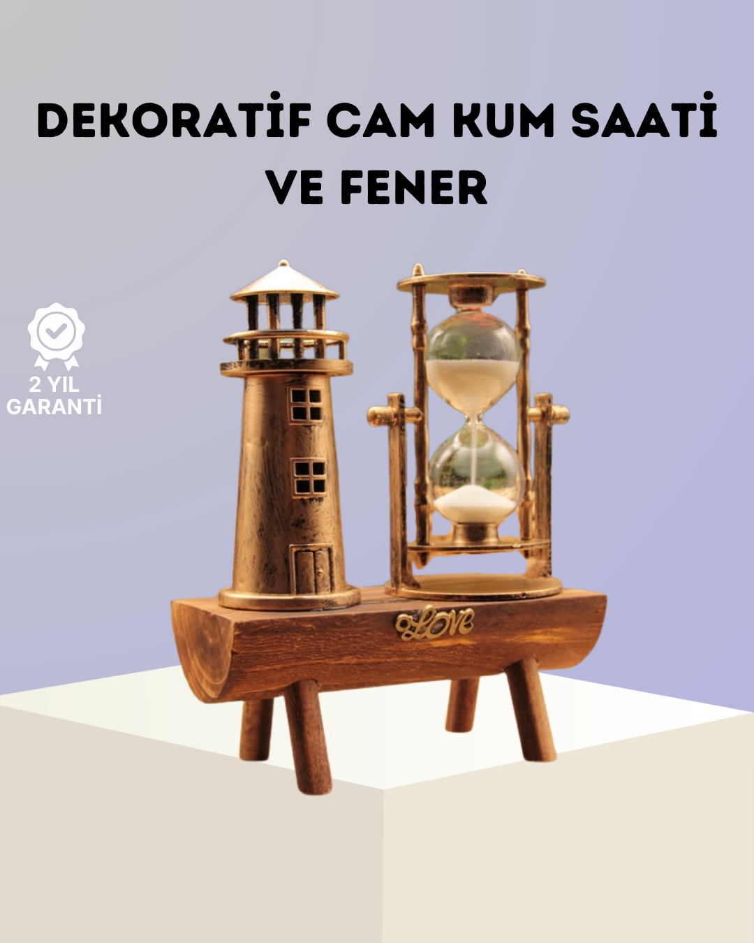 2-53 Dekoratif Ahşap Kum Saati ve Deniz Feneri Figürlü Masa Süsü – Şık ve Fonksiyonel Tasarım - Vipsepet - Görsel 1